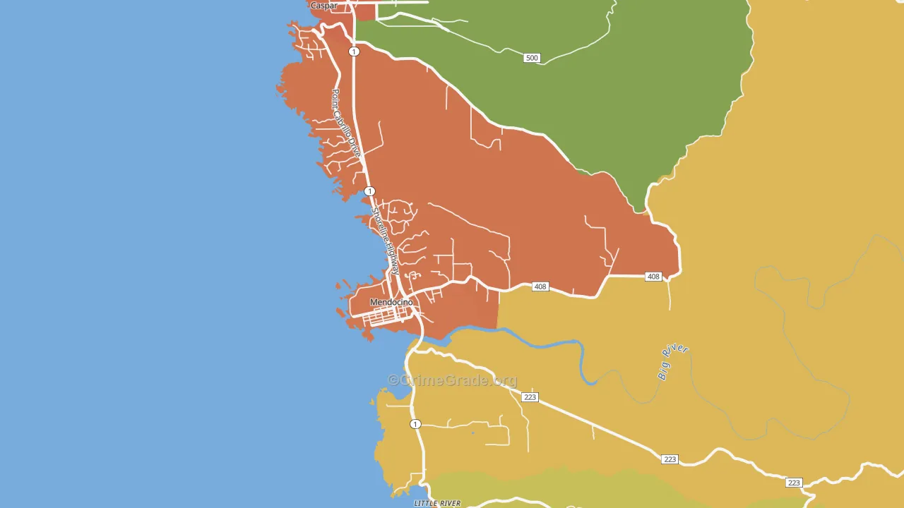Mendocino, CA Map of Drug-Related Crime Rates