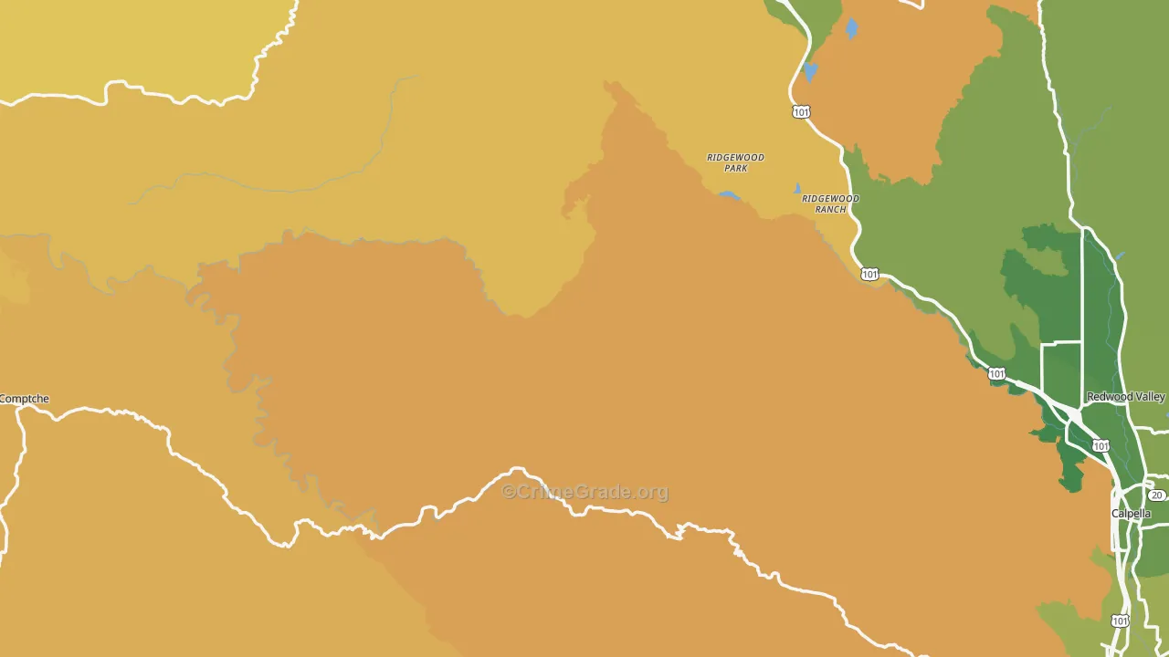 Mendocino County, CA Map of Drug-Related Crime Rates