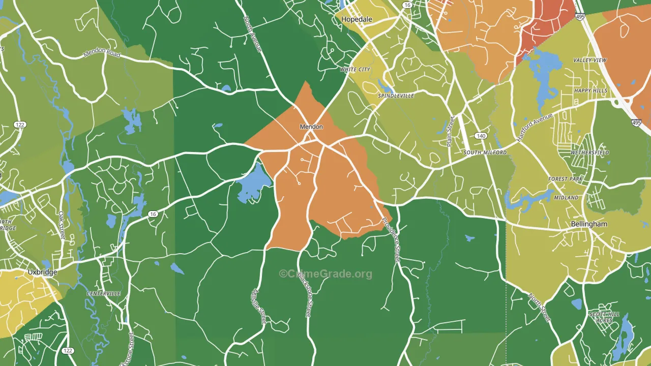 Mendon, MA Map of Drug-Related Crime Rates