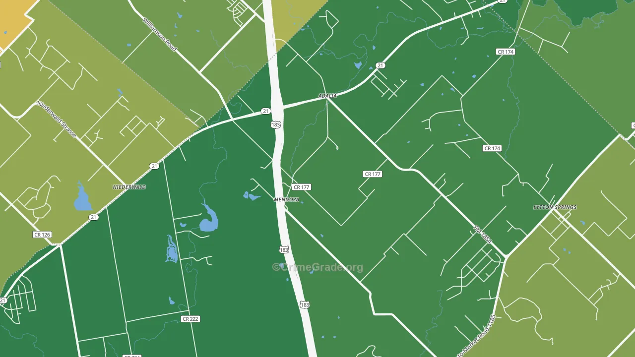 Mendoza, TX Map of Drug-Related Crime Rates