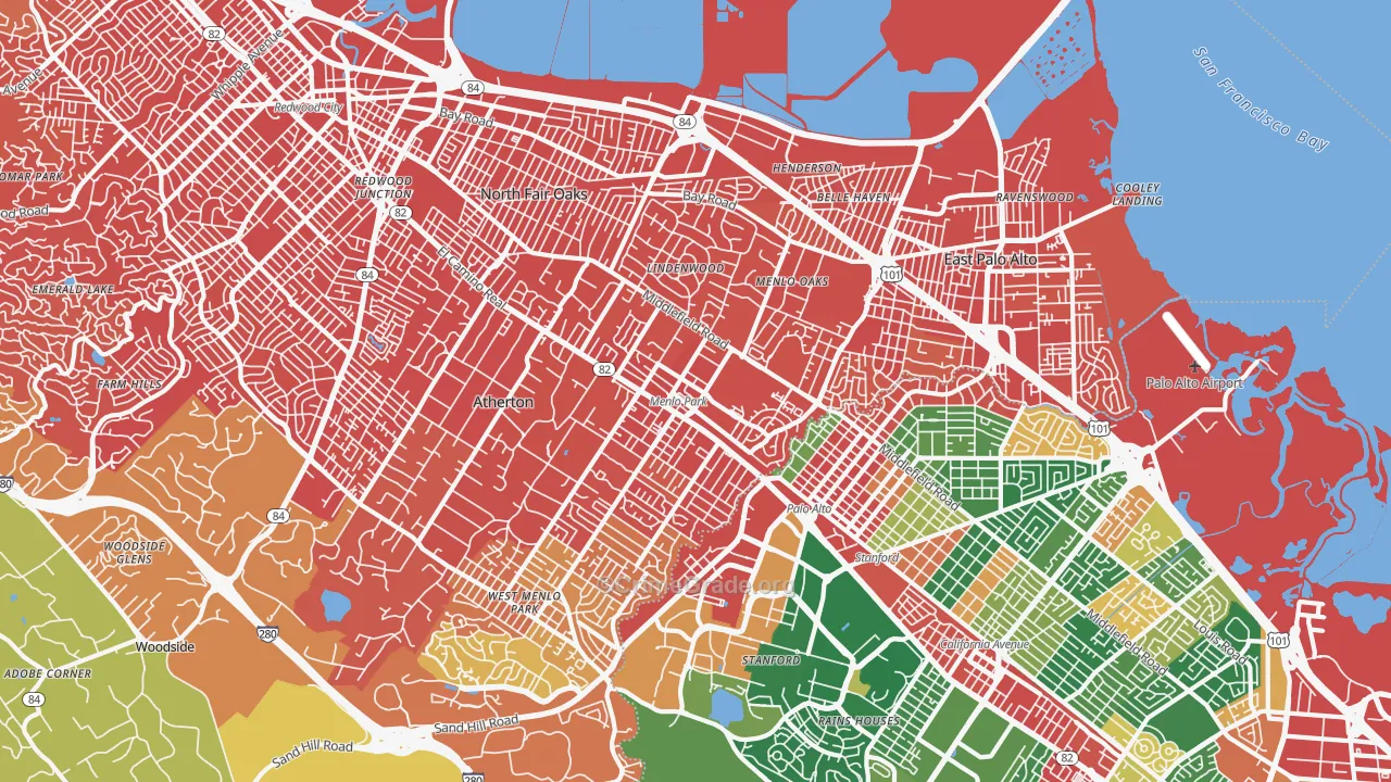 Menlo Park, CA Map of Drug-Related Crime Rates