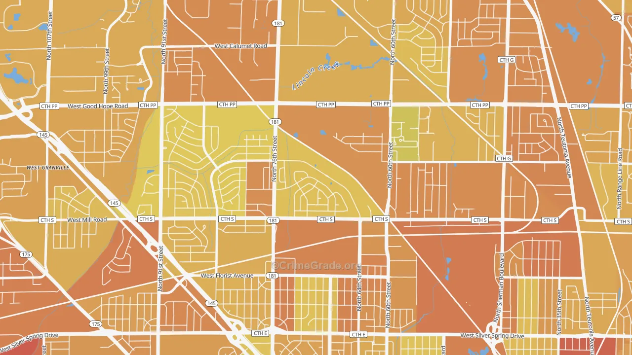 Menomonee River Hills East, Milwaukee, WI Map of Drug-Related Crime Rates