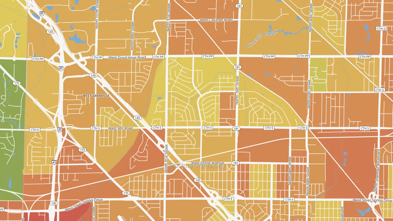Menomonee River Hills, Milwaukee, WI Map of Drug-Related Crime Rates