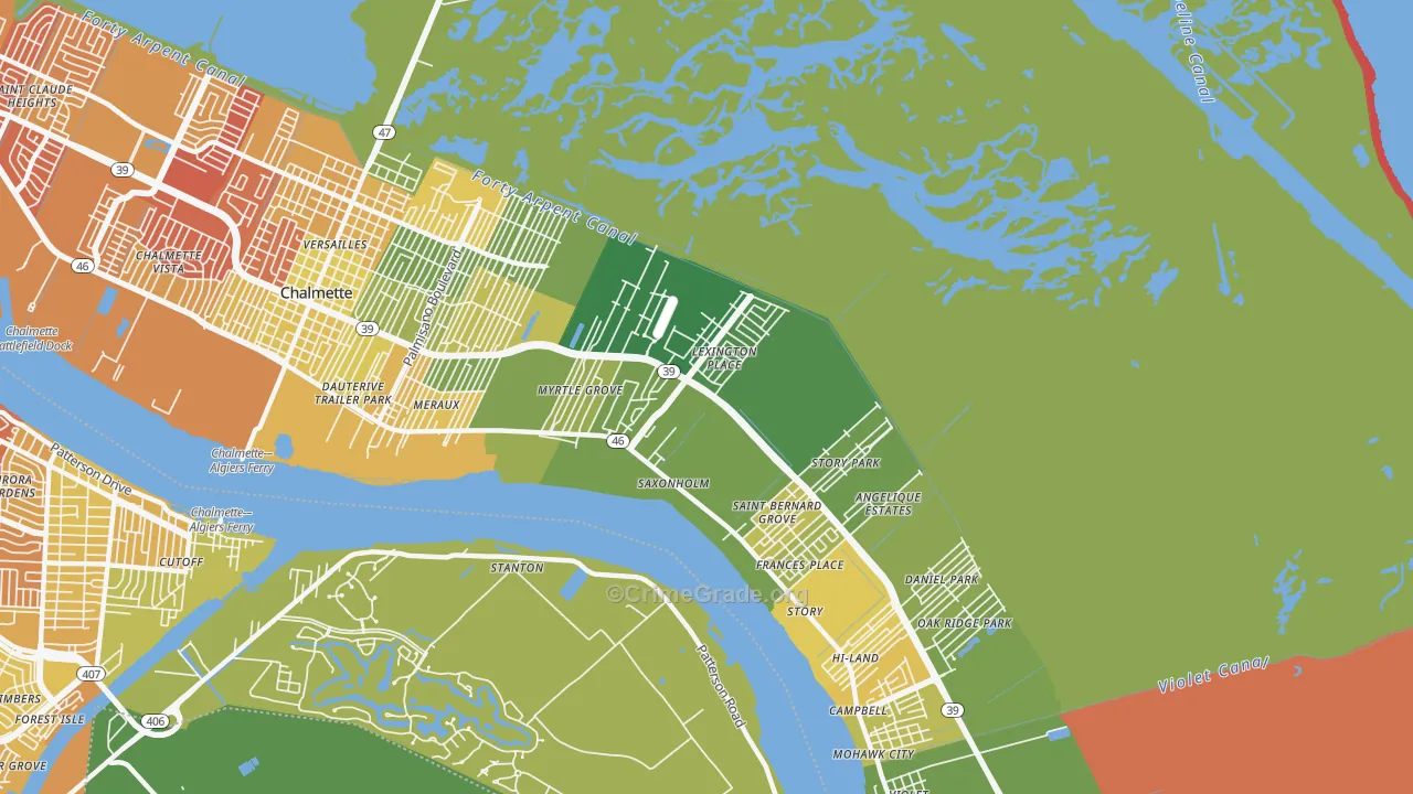 Meraux, LA Map of Drug-Related Crime Rates