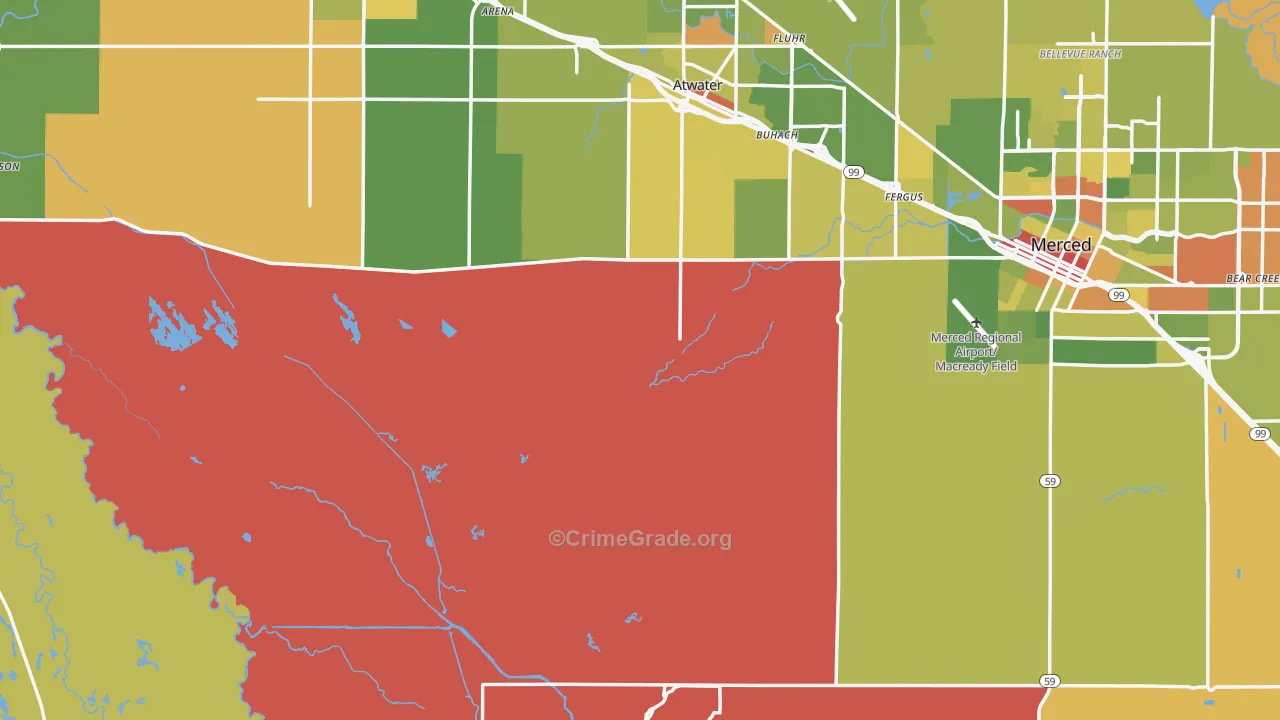 Merced County, CA Map of Drug-Related Crime Rates