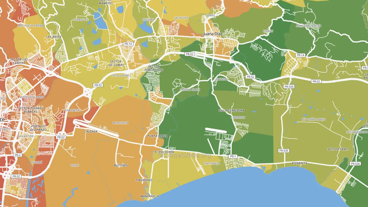 Mercedita, PR Map of Drug-Related Crime Rates