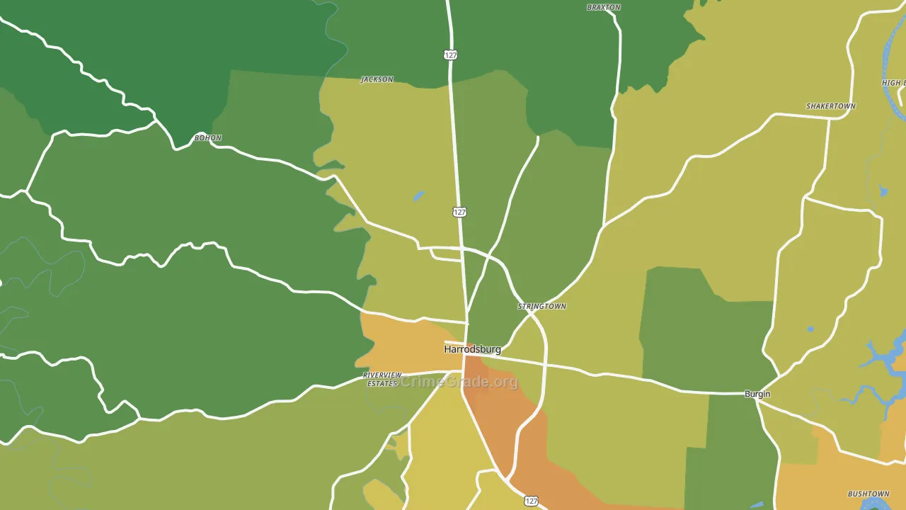 Mercer County, KY Map of Drug-Related Crime Rates