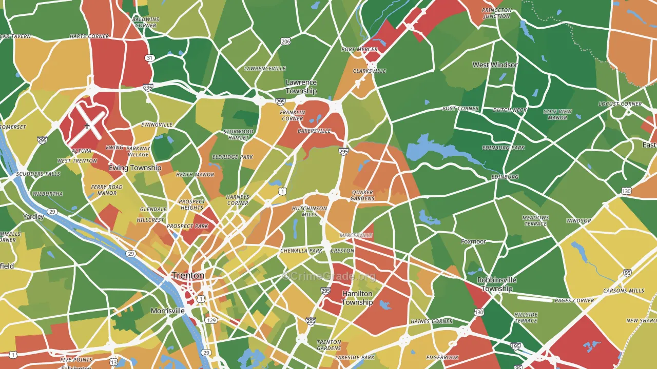 Mercer County, NJ Map of Drug-Related Crime Rates