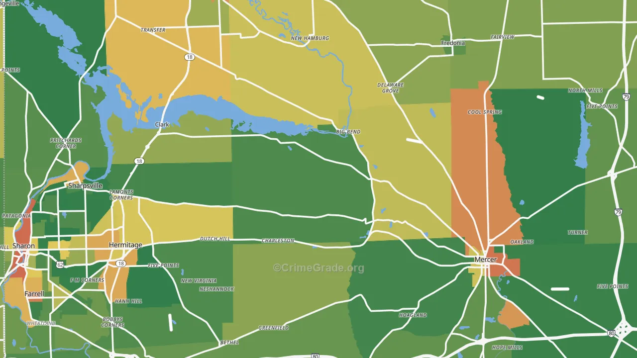 Mercer County, PA Map of Drug-Related Crime Rates