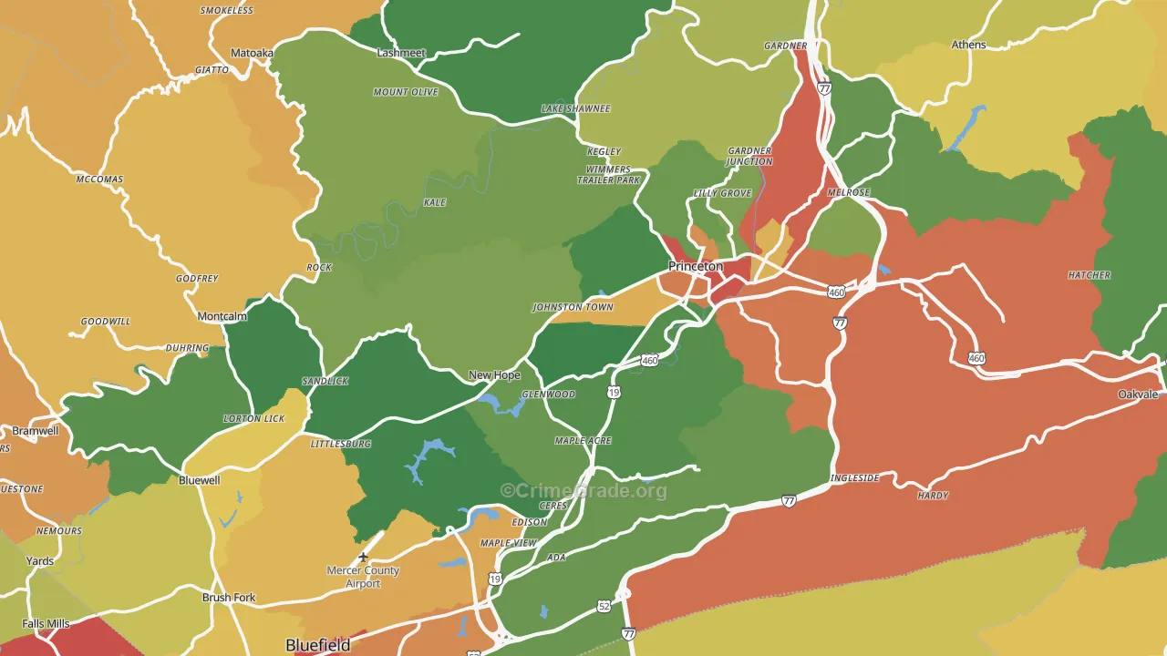 Mercer County, WV Map of Drug-Related Crime Rates