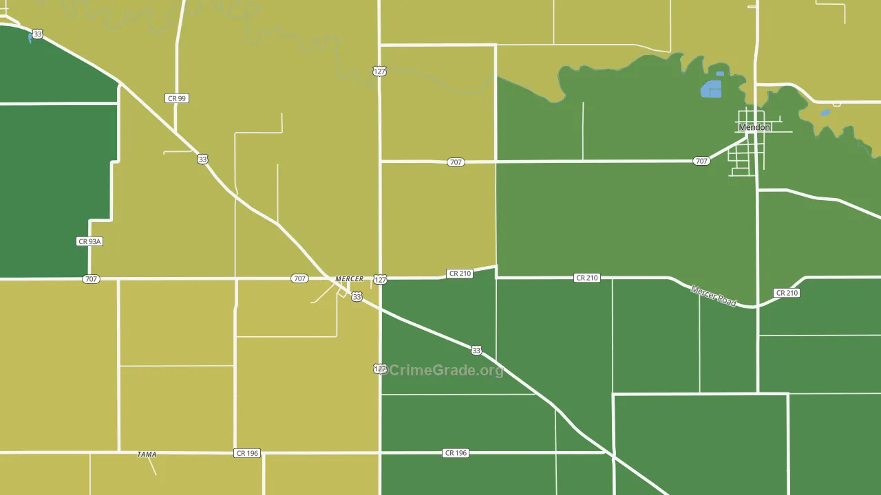 Mercer, OH Map of Drug-Related Crime Rates