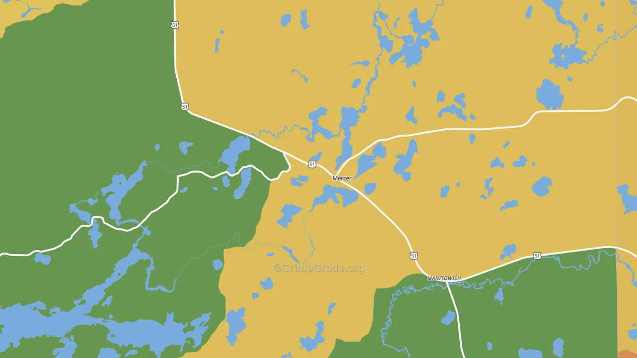 Mercer, WI Map of Drug-Related Crime Rates
