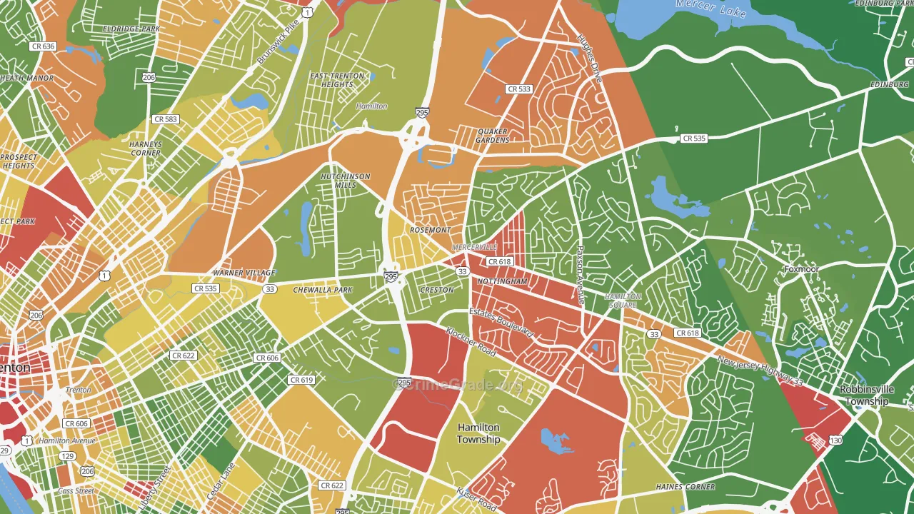 Mercerville, NJ Map of Drug-Related Crime Rates