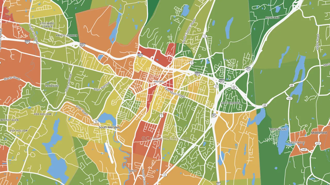 Meriden, CT Map of Drug-Related Crime Rates