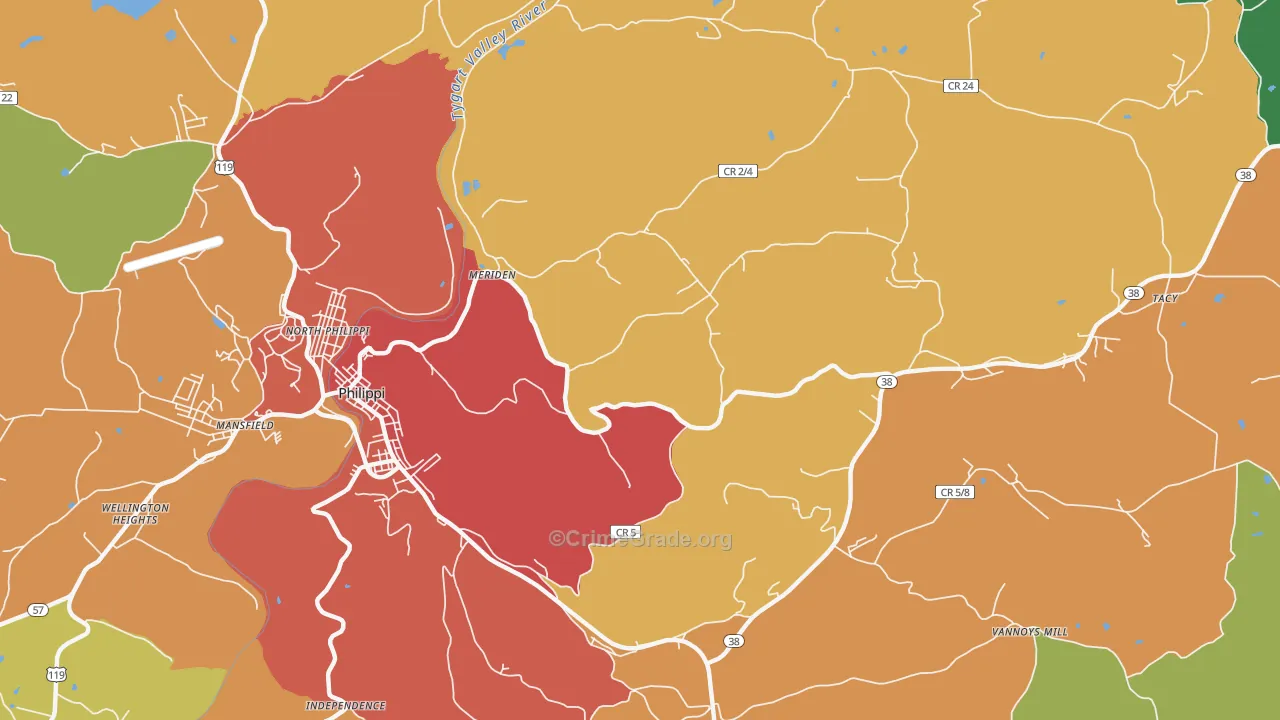 Meriden, WV Map of Drug-Related Crime Rates