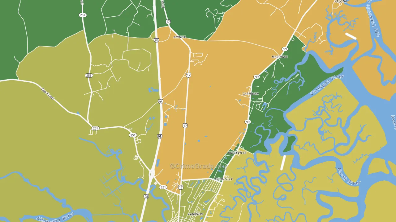 Meridian, GA Map of Drug-Related Crime Rates