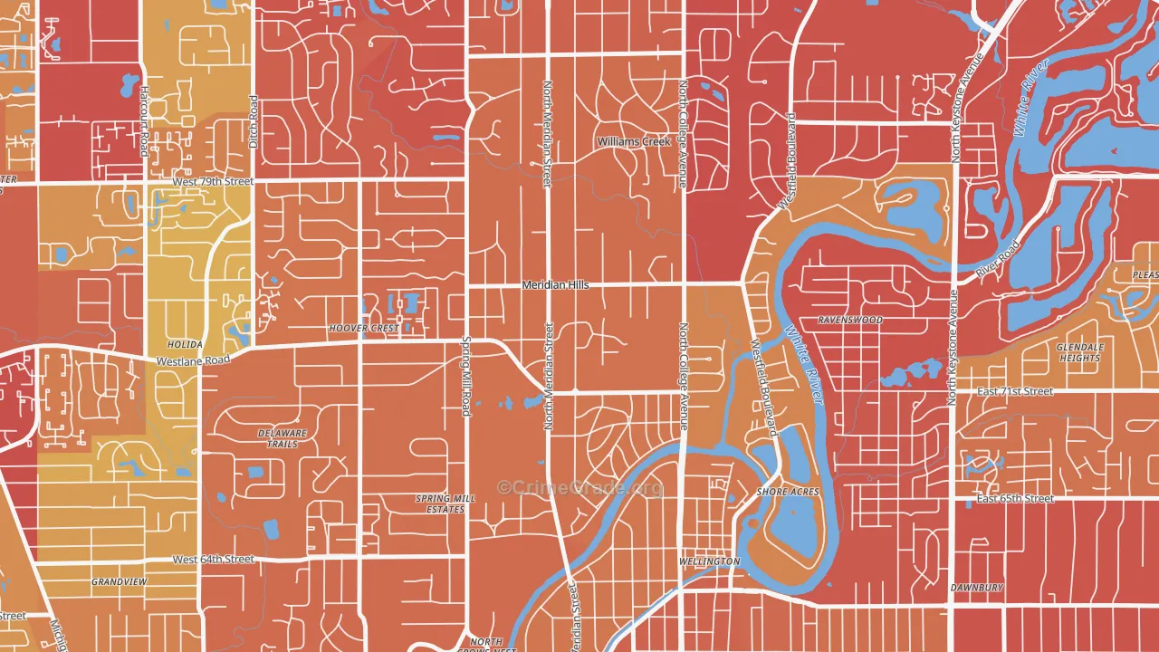 Meridian Hills, IN Map of Drug-Related Crime Rates