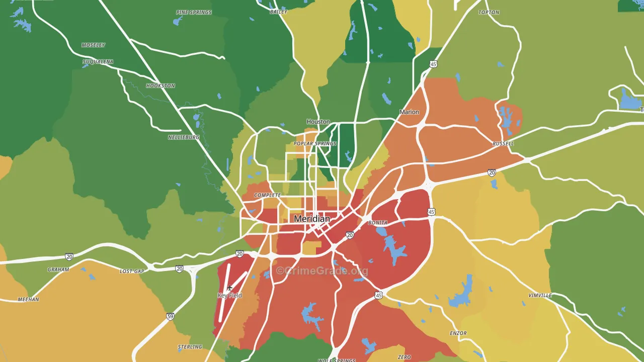 Meridian, MS Map of Drug-Related Crime Rates