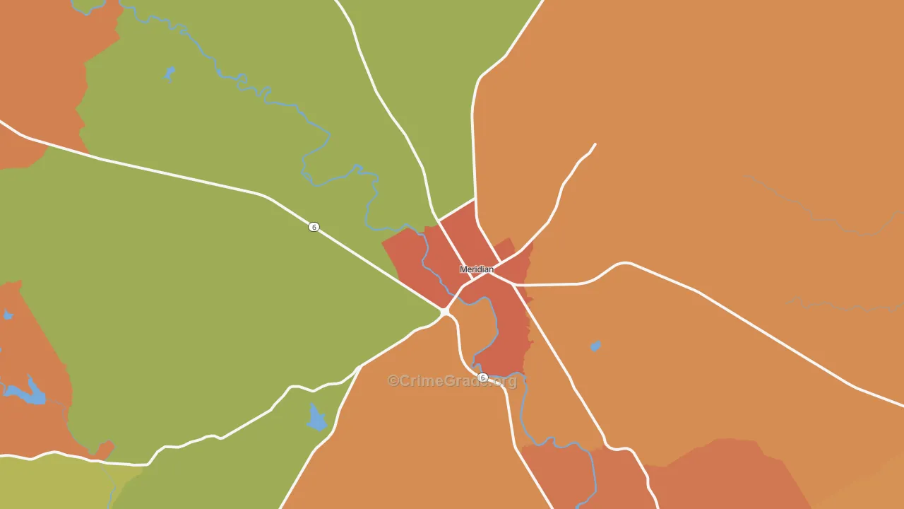 Meridian, TX Map of Drug-Related Crime Rates
