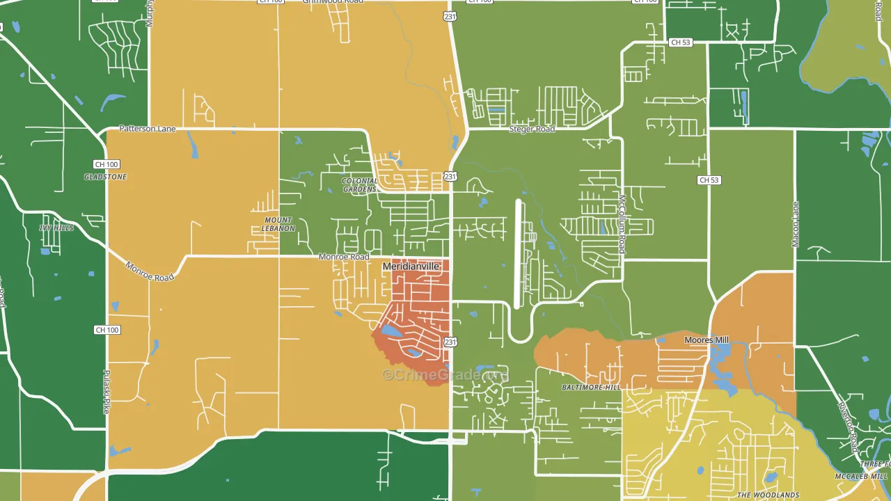 Meridianville, AL Map of Drug-Related Crime Rates