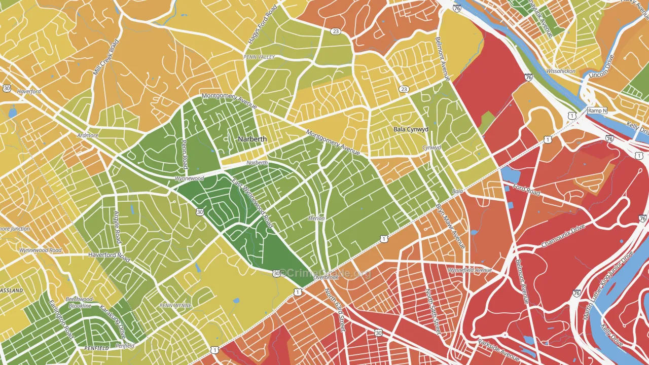 Merion Station, PA Map of Drug-Related Crime Rates