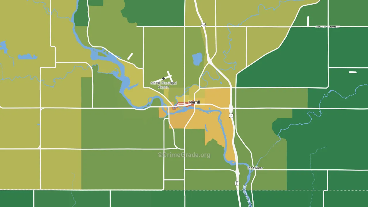 Merrill, WI Map of Drug-Related Crime Rates