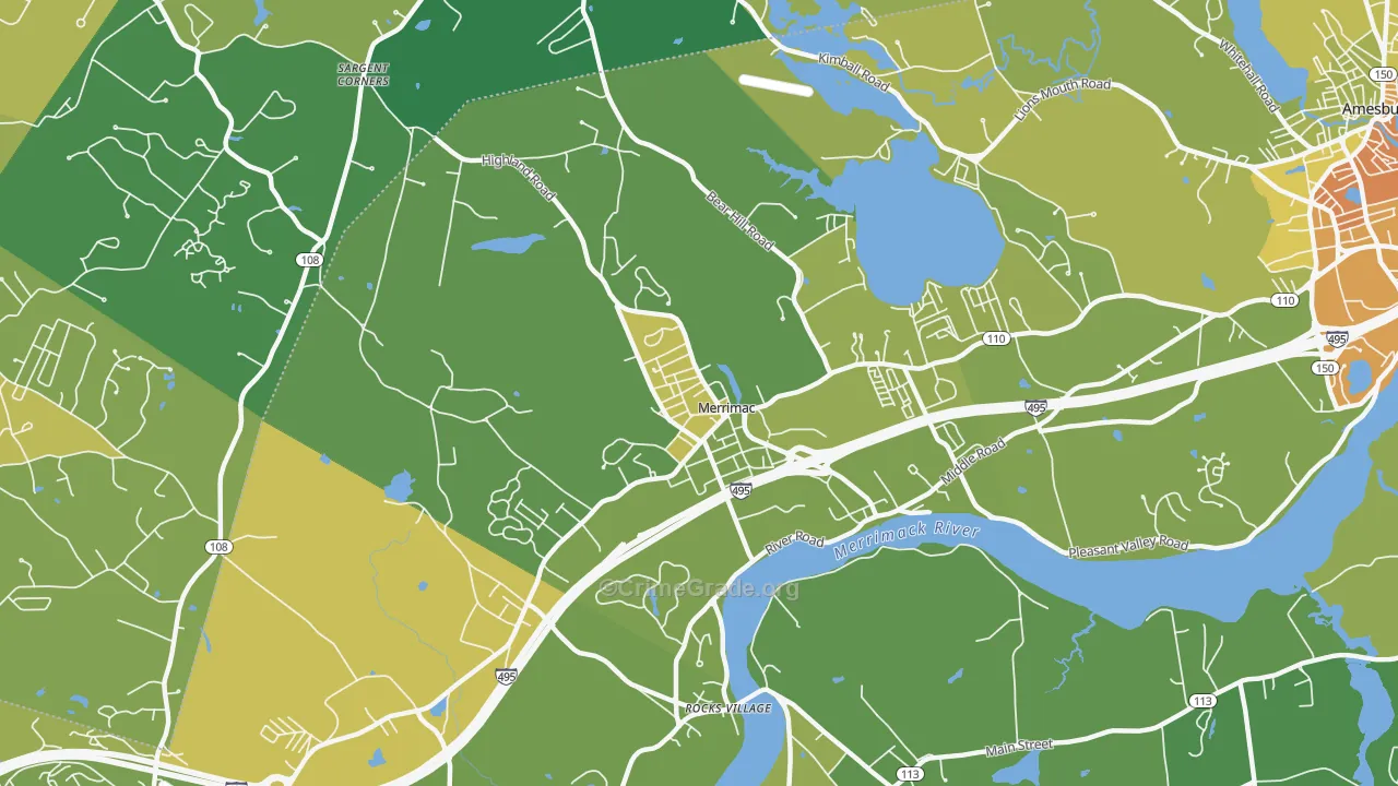 Merrimac, MA Map of Drug-Related Crime Rates