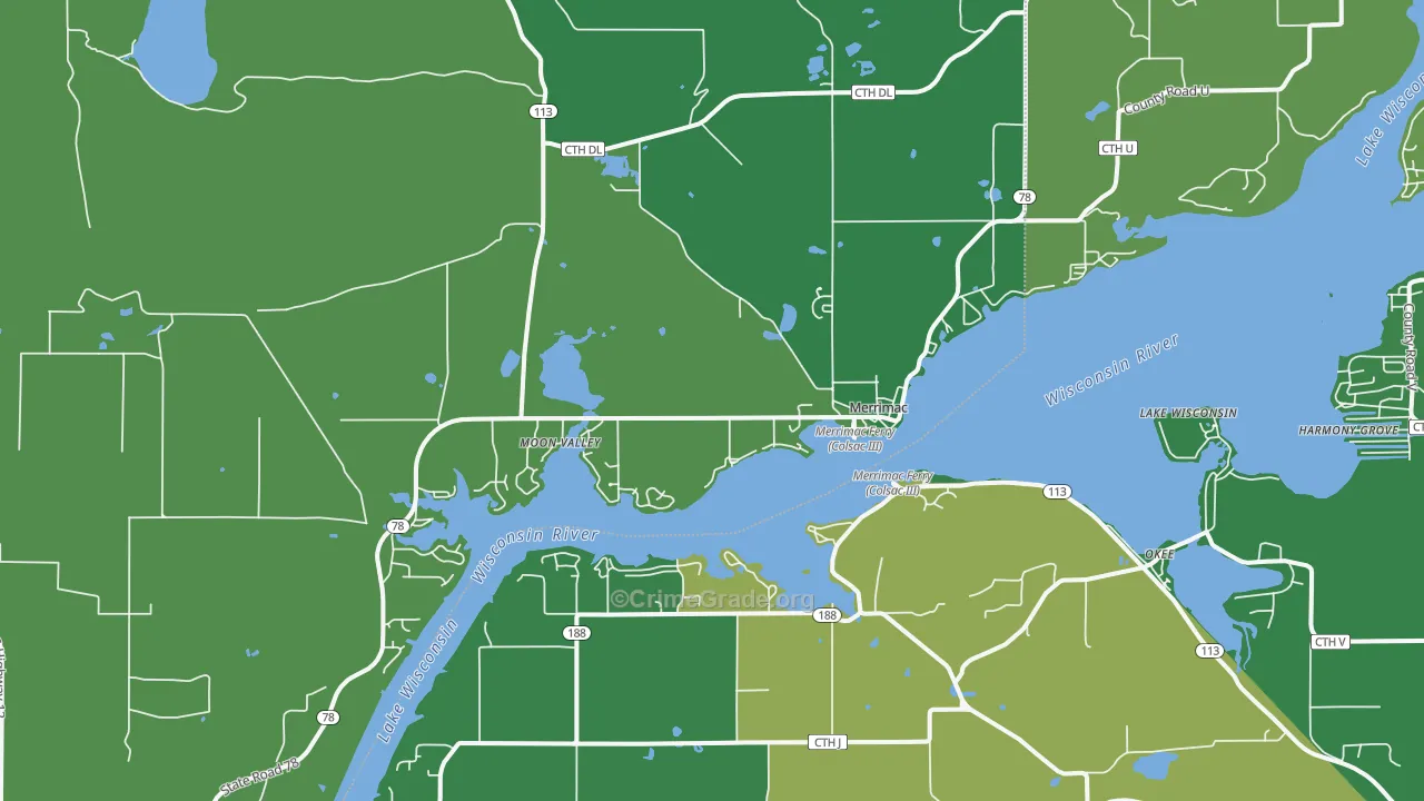 Merrimac, WI Map of Drug-Related Crime Rates
