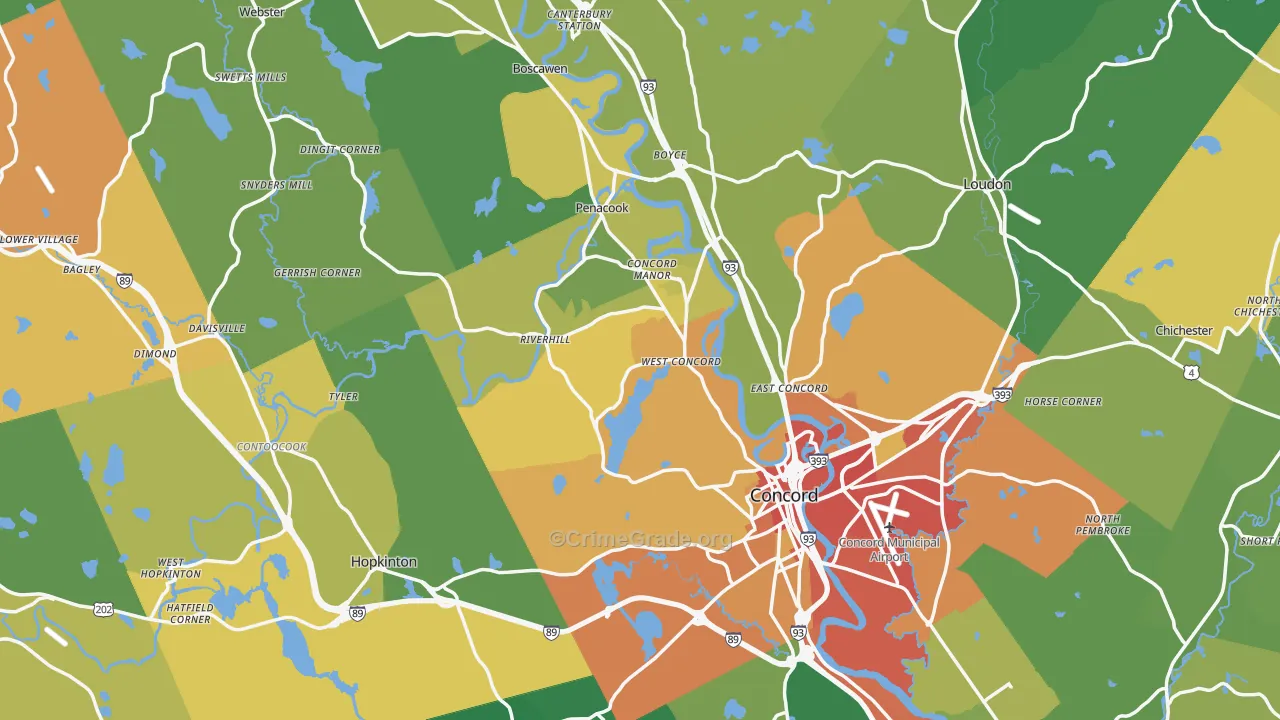 Merrimack County, NH Map of Drug-Related Crime Rates