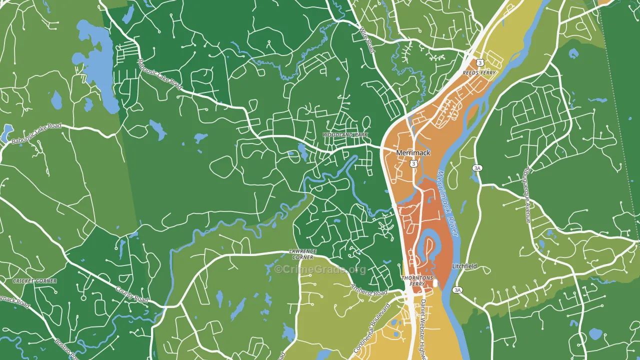 Merrimack, NH Map of Drug-Related Crime Rates
