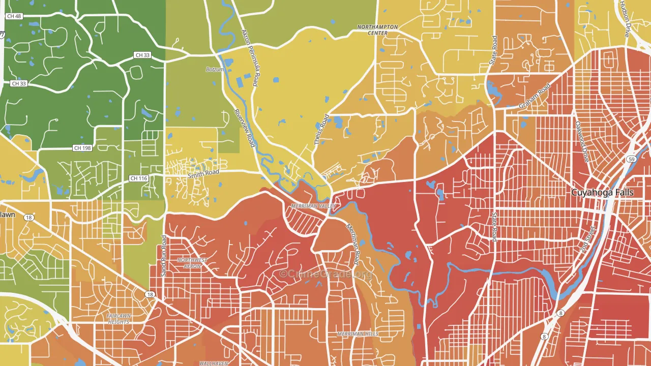 Merriman Valley, Akron, OH Map of Drug-Related Crime Rates