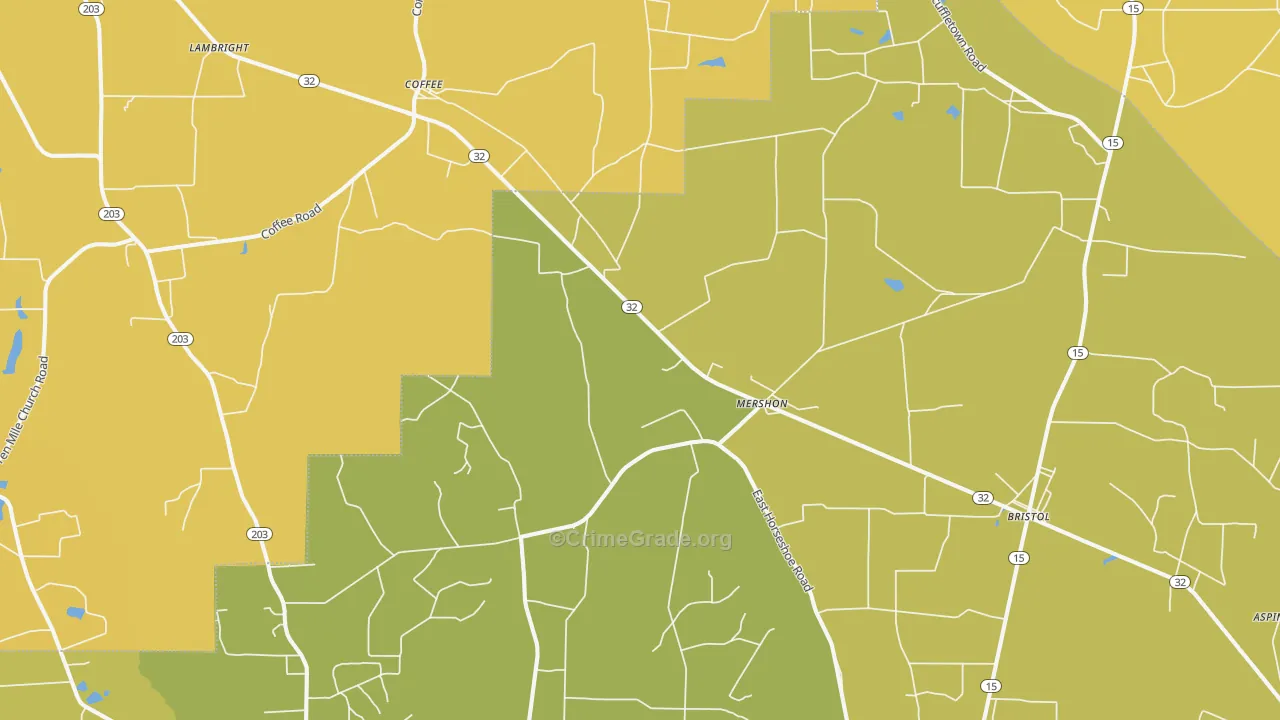 Mershon, GA Map of Drug-Related Crime Rates