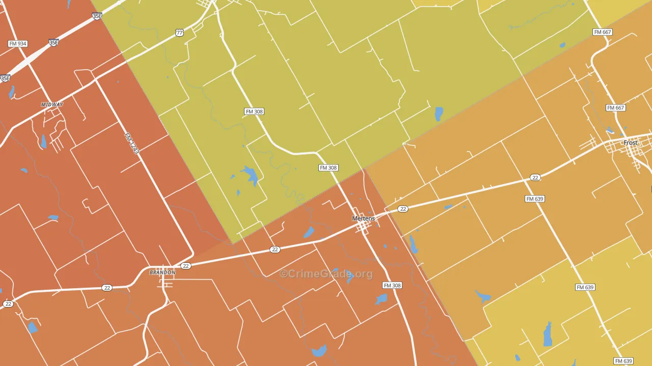 Mertens, TX Map of Drug-Related Crime Rates