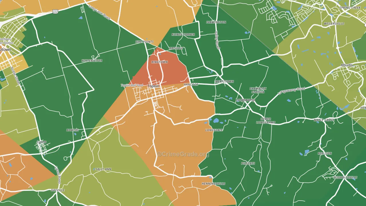 Mertztown, PA Map of Drug-Related Crime Rates