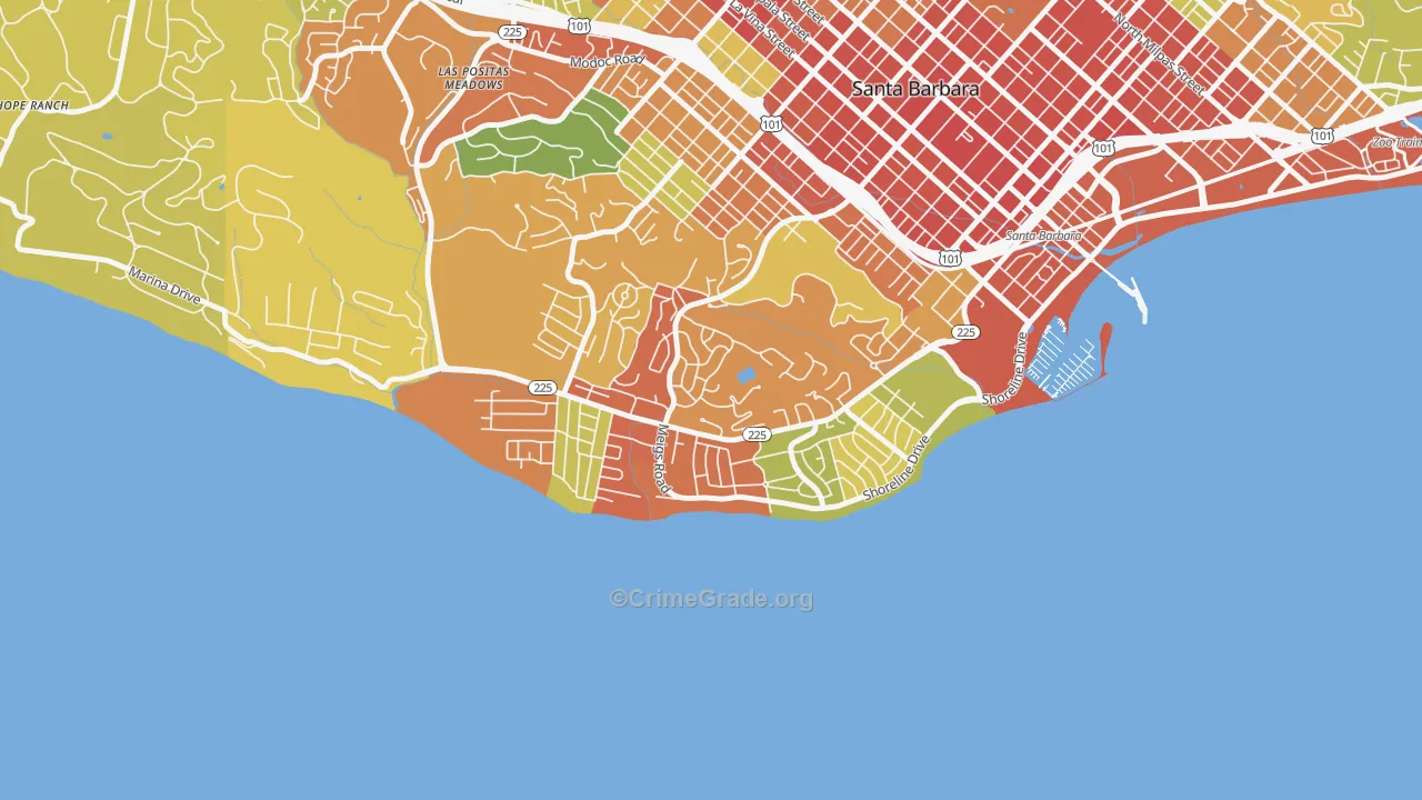 Mesa, Santa Barbara, CA Map of Drug-Related Crime Rates