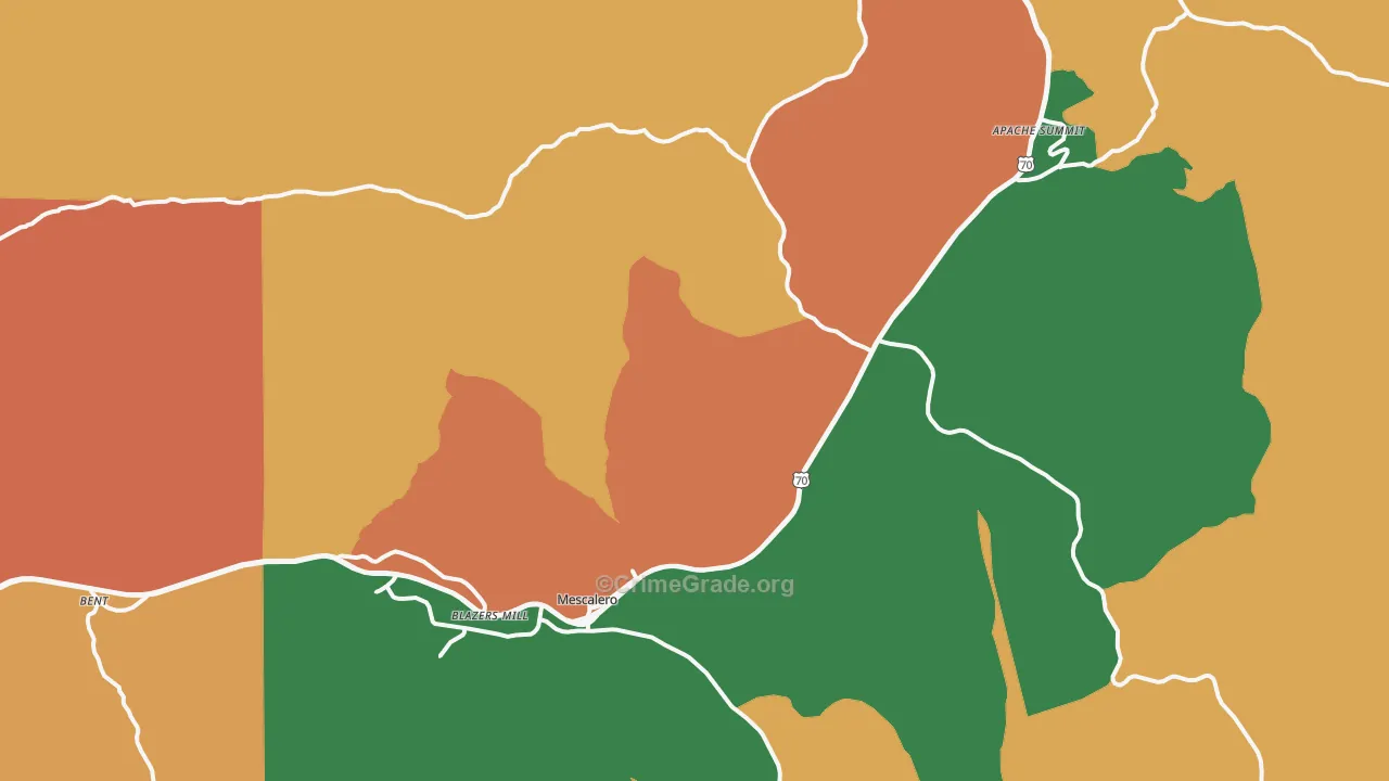 Mescalero, NM Map of Drug-Related Crime Rates