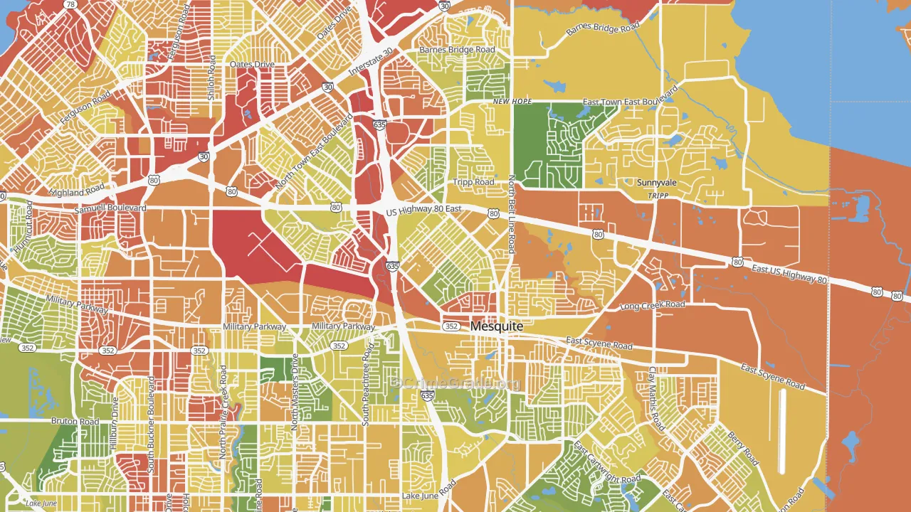 Mesquite, TX Map of Drug-Related Crime Rates