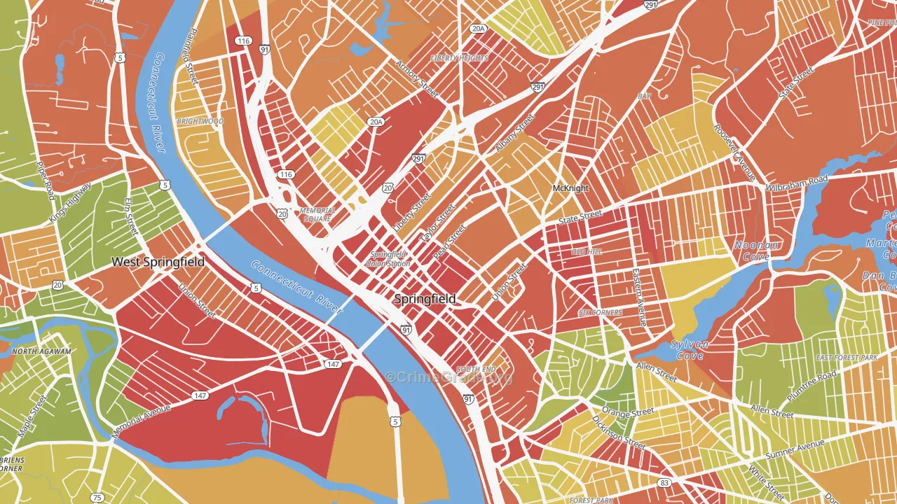 Metro Center, Springfield, MA Map of Drug-Related Crime Rates