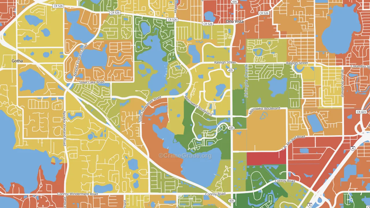 Metro West, Orlando, FL Map of Drug-Related Crime Rates