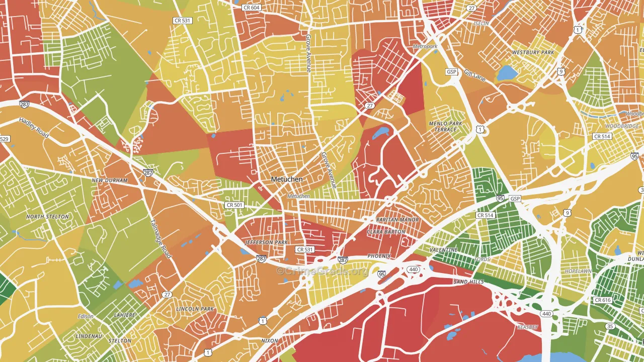 Metuchen, NJ Map of Drug-Related Crime Rates