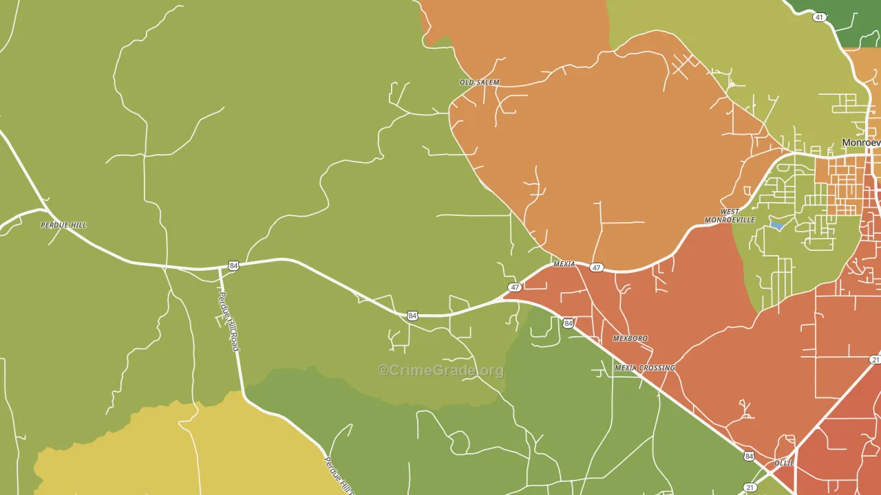 Mexia, AL Map of Drug-Related Crime Rates