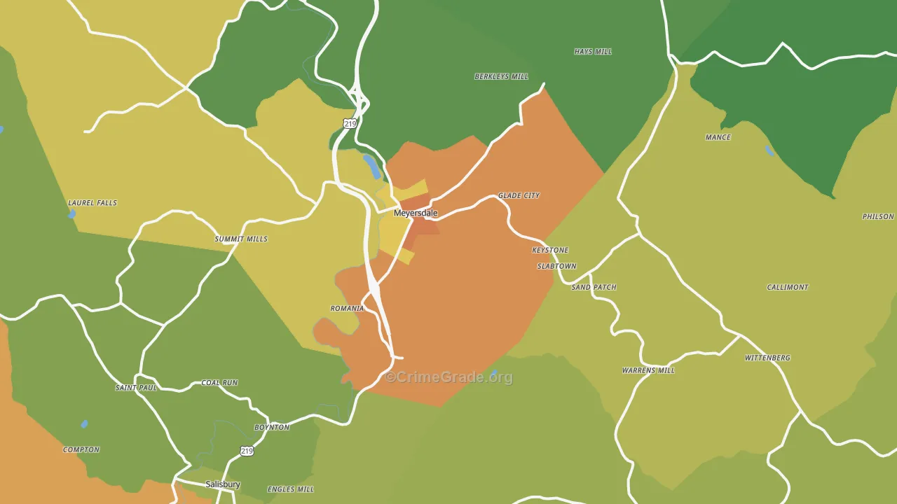 Meyersdale, PA Map of Drug-Related Crime Rates