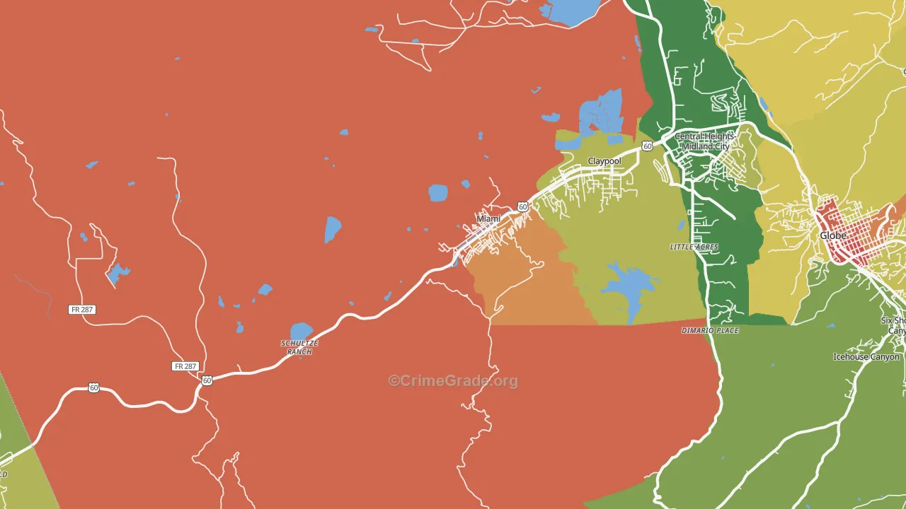 Miami, AZ Map of Drug-Related Crime Rates