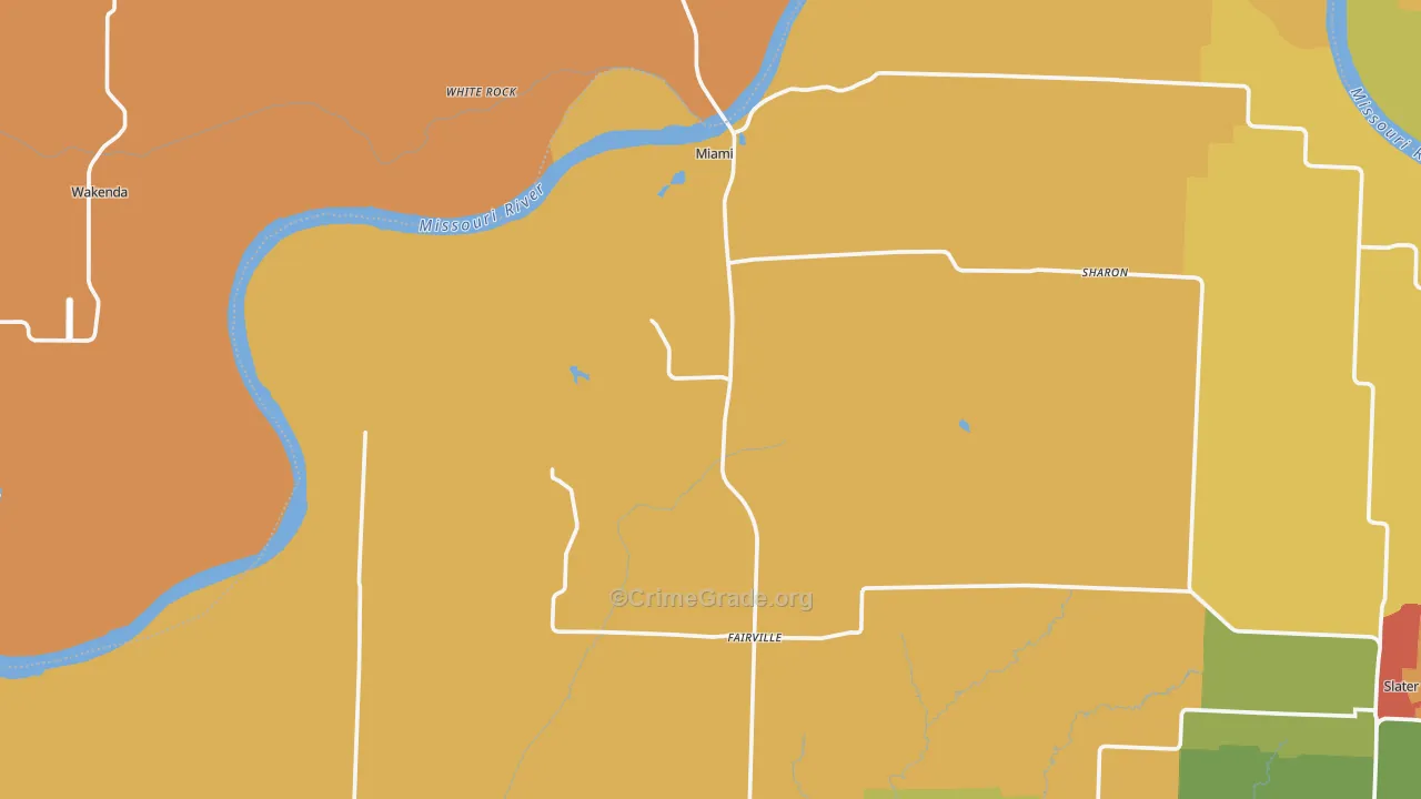 Miami, MO Map of Drug-Related Crime Rates