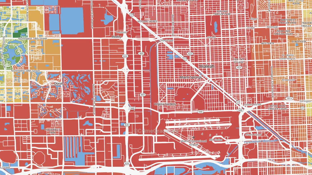 Miami Springs, FL Map of Drug-Related Crime Rates