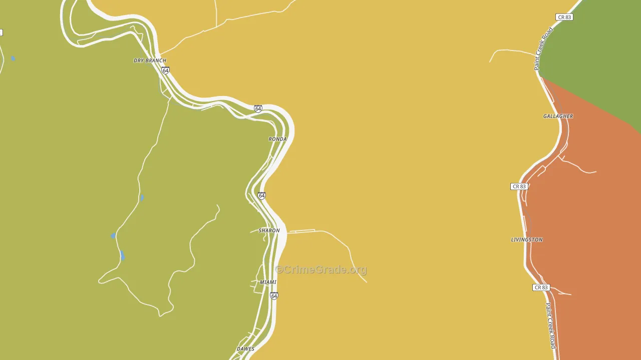 Miami, WV Map of Drug-Related Crime Rates