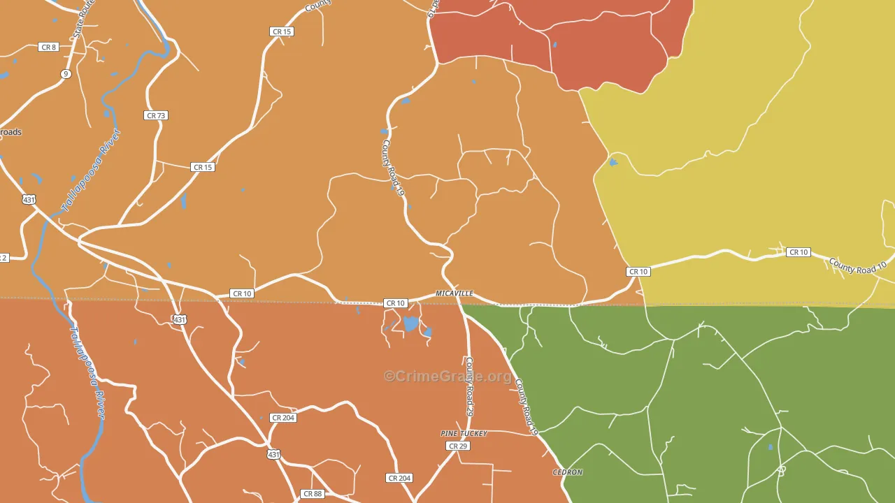 Micaville, AL Map of Drug-Related Crime Rates