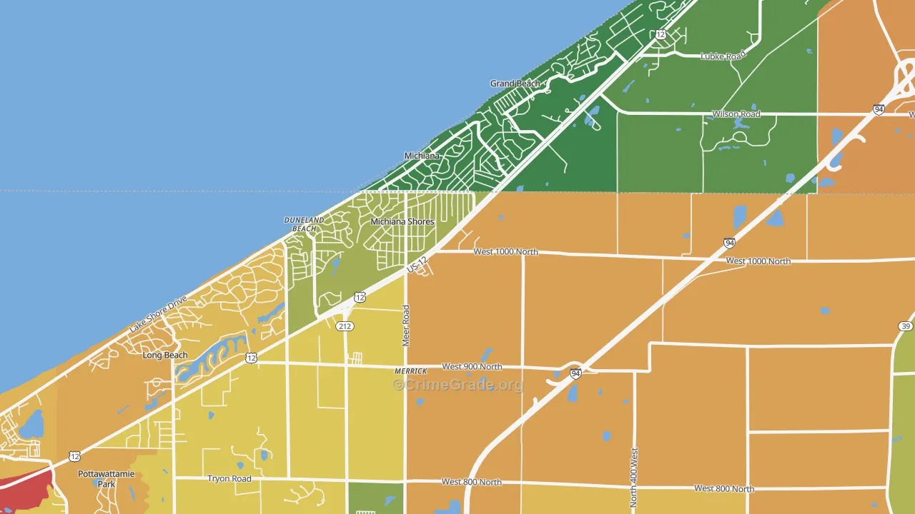 Michiana Shores, IN Map of Drug-Related Crime Rates