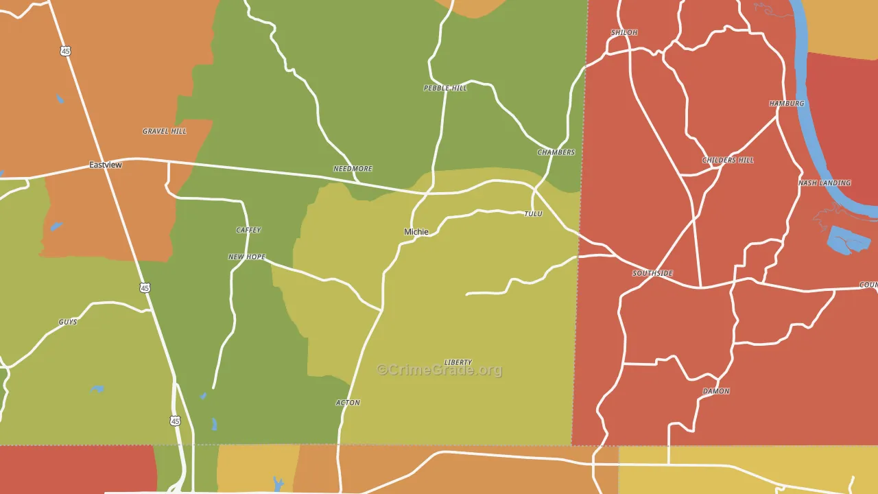 Michie, TN Map of Drug-Related Crime Rates