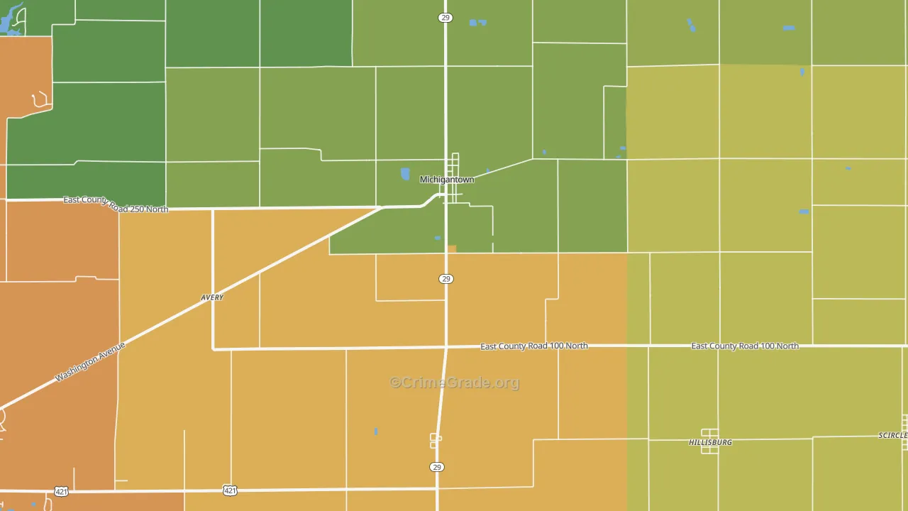 Michigantown, IN Map of Drug-Related Crime Rates